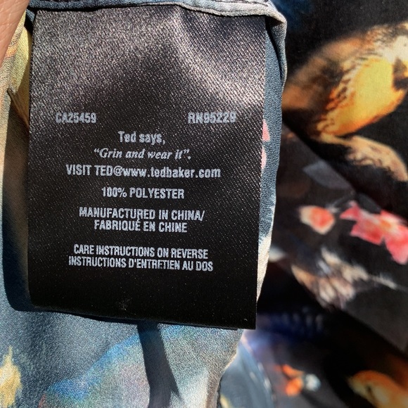 Ted baker blouse top draped neck mirrored canaries sz 3 - Picture 10 of 11